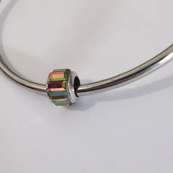 Silver Iridescent Crystal Spacer Charm‎ for Pandora Style Bracelet - Picture 3 of 3